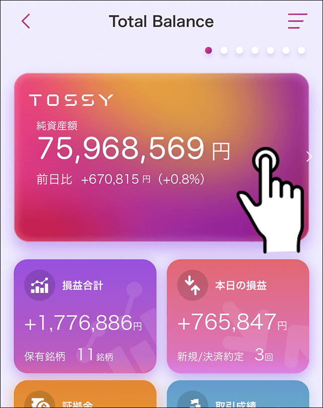 アカウント全体の資産状況
